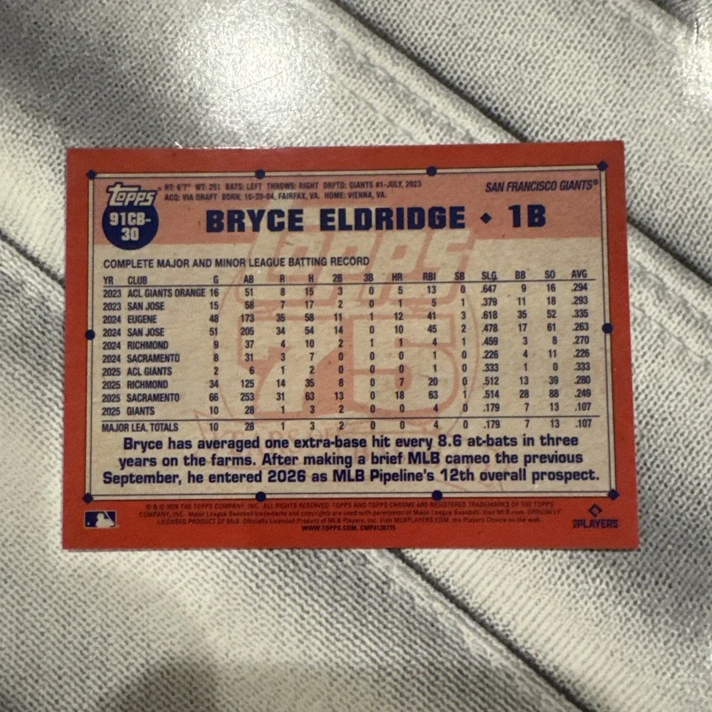 2026 Topps Chrome Bryce Eldridge 75 Years of Baseball San Francisco Giants